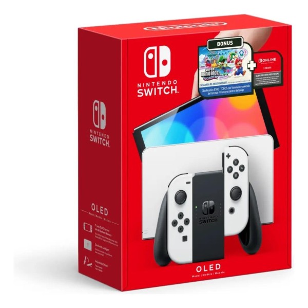 Consola Nintendo Switch OLED Blanca 64GB + Mario Wonder DIGITAL