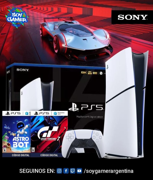 Consola Playstation 5 SLIM DIGITAL + Gran Turismo 7 + Astro Bot (Voucher]