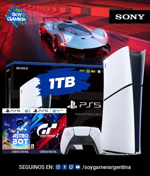 Consola Playstation 5 SLIM DIGITAL 1TB + Gran Turismo 7 + Astro Bot (Voucher]