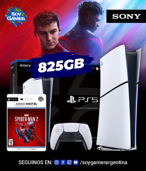 Consola Playstation 5 SLIM DIGITAL 825GB + Spiderman 2 (DIGITAL]